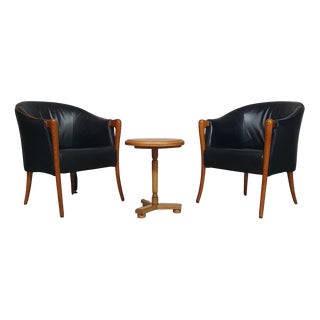 Armchairs in Walnut and Leather, Italy, 1980s, Set of 2 For Sale