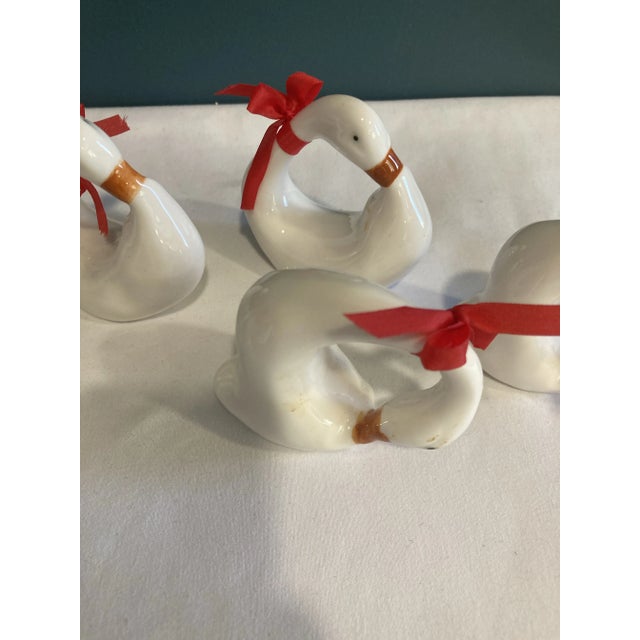 Mid 20th Century Vintage White Ceramic Swan Napkin Rings, Set of 6 For Sale - Image 5 of 6