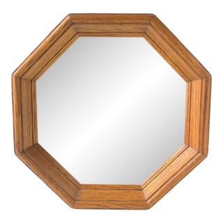 Octagonal Mirror Oak Wood, Circa Late-20th Century For Sale