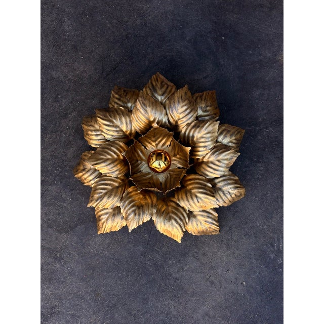 Large Floral Wall Light in Gilded Metal from Masca, Italy, 1970s For Sale - Image 6 of 6