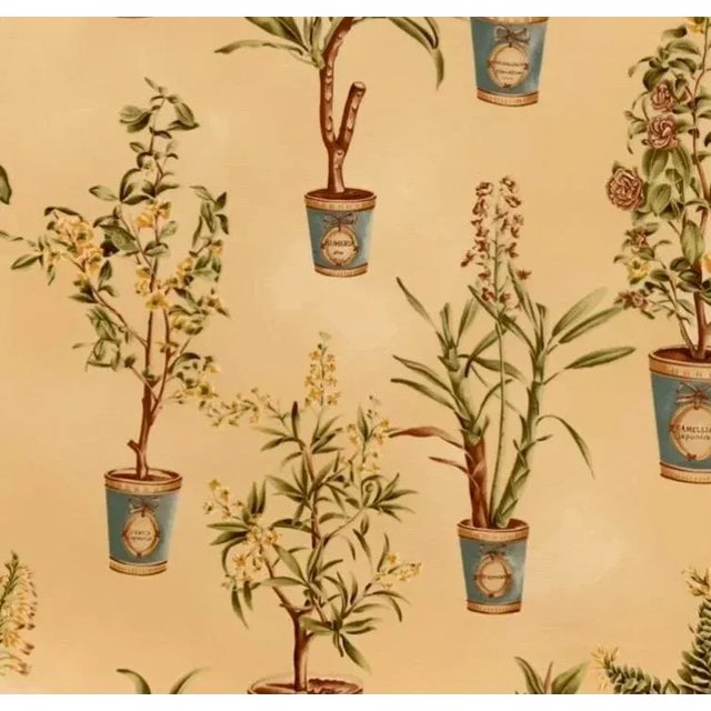 Hand Printed European Fabricut Vervain Botanique Green Rusty-Red Turquoise Yellow Botanical Potted Floral Fabric- 1 Yard For Sale - Image 4 of 11