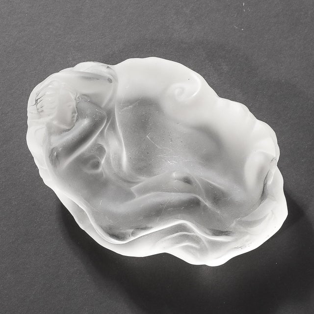MidCentury Frosted Glass Sleeping Beauty Sculptural Nude Dish Signed R Lalique For Sale - Image 13 of 18