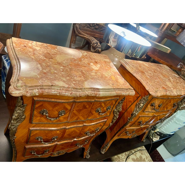 Pair of Red Marble-Top Parquetry Petite Commodes Nightstands For Sale - Image 15 of 15