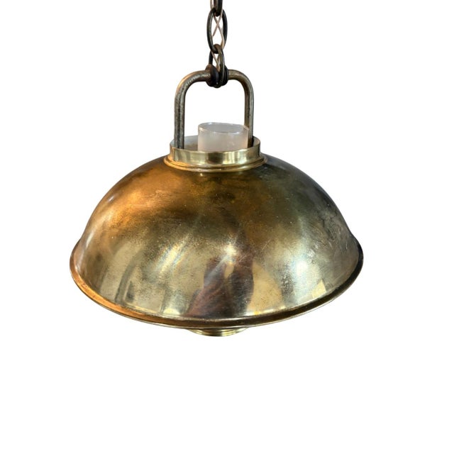 Vintage Brass Dome Pendant Light Frosted Glass Lantern Hanging Fixture For Sale - Image 12 of 12