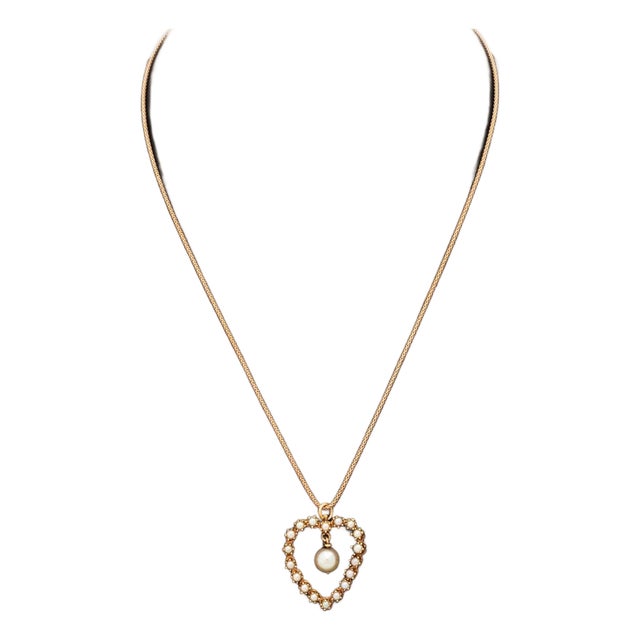 Pearl Heart Form Pendant on Rose Gold Necklace For Sale