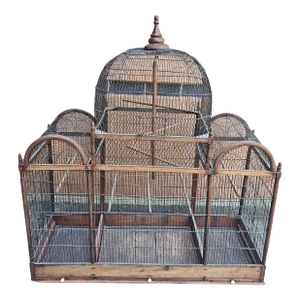 Victorian Stained Pine and Wired Metal Dome Top Bird Cage