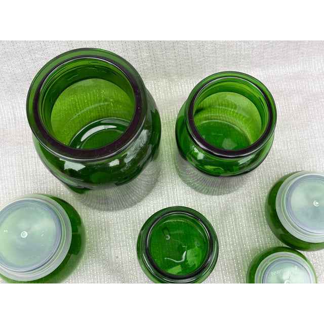 Vintage Apothecary Jar Set Green Glass Belgium For Sale In New York - Image 6 of 13
