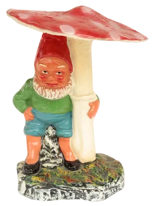Garden Gnome and Toadstool in Clay, GDR, 1950s