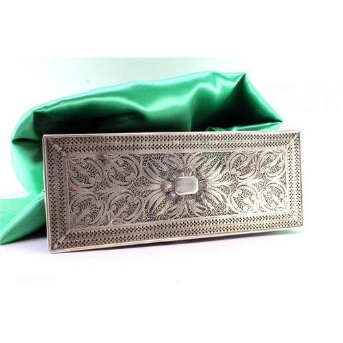 Filigree Silver Box with Applications and Monogram Plaque Lid and Round Feet For Sale - Image 10 of 11
