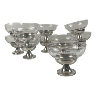 Vintage Dessert Cups in Glass and Metal, 1960s, Set of 10 For Sale