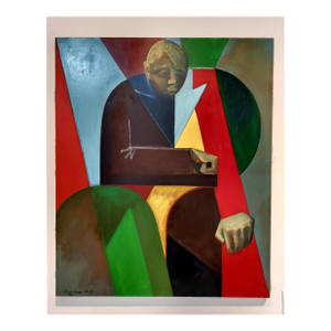 Large Mid Century Modern Colorful Seated Figure Painting by French Artist Jacques Lamy