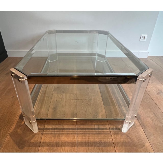 1970s Octagonal Lucite and Chrome Coffee Table from Maison Jansen Circa 1970 For Sale - Image 5 of 12