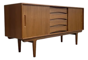 1960s Mid Century Modern Styled Teak Credenza | Scandinavian Media Console | Handmade Reclaimed Sideboard
