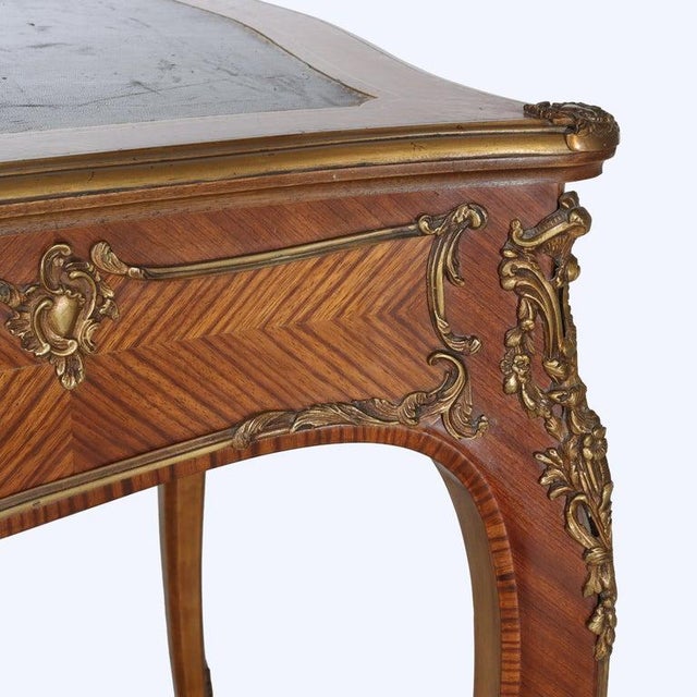 Antique Attributed to François Linke French Louis XV Bureau Plat Rosewood Leather Top & Ormolu Desk With Swell Front...