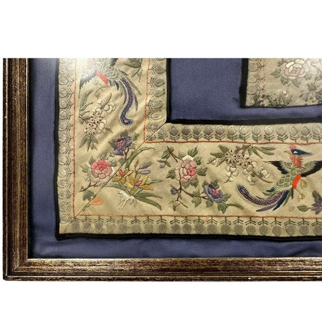 19th Century Antique Chinese Framed Groups of Textile Embroidery Pieces For Sale - Image 11 of 12