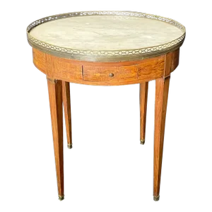 19th Century French Round Carrara Marble Top Side Table With Ribbon Marquetry