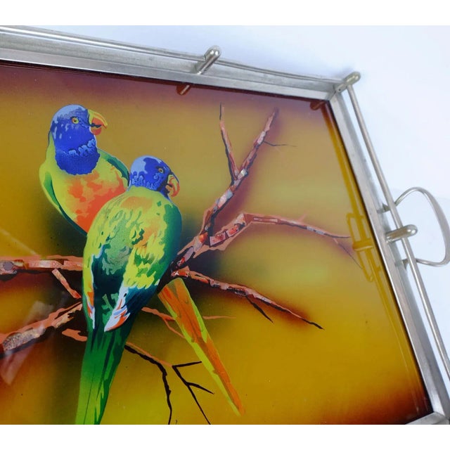 Large Art Deco Tray in Glass & Metal with Parrot Motif, 1920s / 30s For Sale - Image 9 of 11