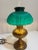 Antique Brass Oil Lamp Rayo Electrified Emerald Green Glass Shade For Sale - Image 4 of 11
