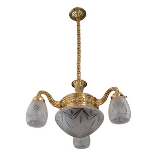 Chandelier with Cut Glass Shades, Vienna, Austria, 1890s For Sale