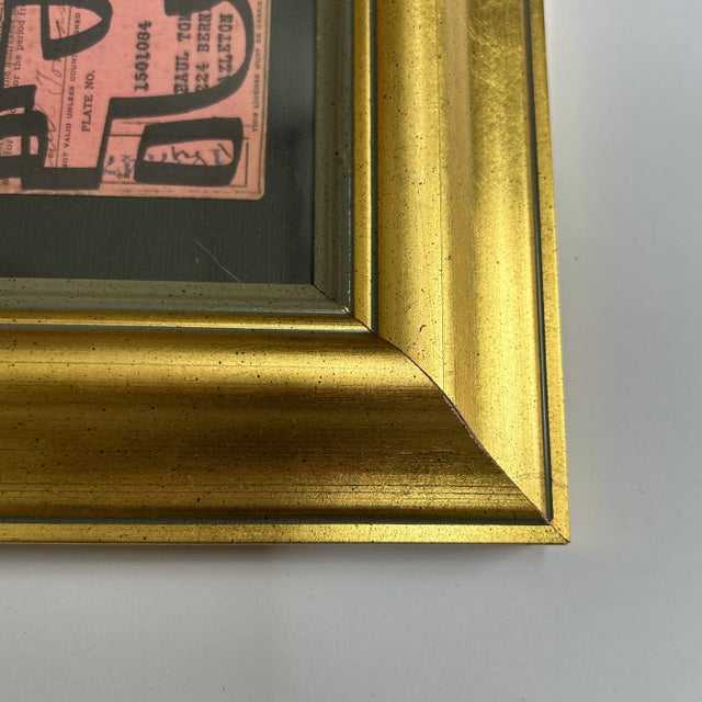 Contemporary original abstract marker drawing on vintage license by Wayne Cunningham. Signed and framed. Measures approx...