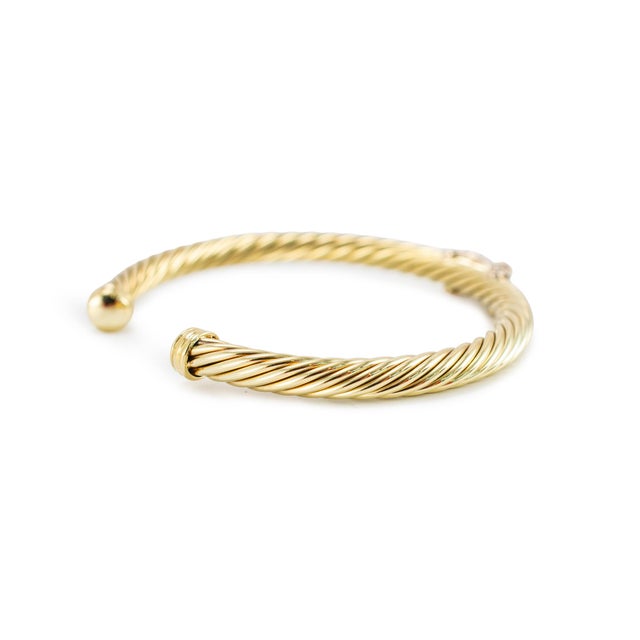 David Yurman David Yurman Cablespira X 14k Yellow Gold 6mm Ct Diamond Cuff Bangle Bracelet For Sale - Image 4 of 8
