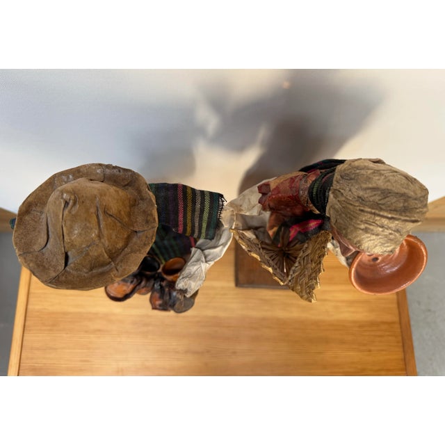 Wood Pair of Vintage Mexican Folk Art Figures – Handcrafted Papier-Mâché & Textile Farmers For Sale - Image 7 of 12
