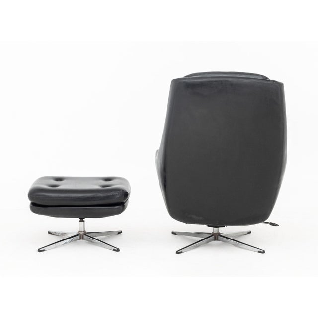 Overman Sweden Overman Black Vinyl Lounge Chair and Ottoman For Sale - Image 4 of 12
