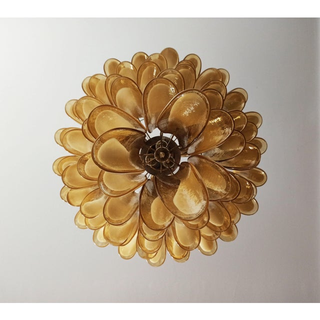 Mid-Century Modern Vintage Italian Murano Chandelier with Caramel Glass Petals in the style of Mazzega, 1990 For Sale - Image 3 of 17