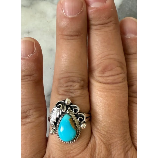 Mid 20th Century Vintage Turquoise and Sterling Silver Ring Size 8.25 For Sale - Image 5 of 5