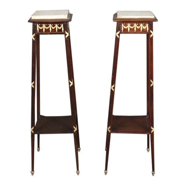 Fine Pair of Fine French Louis XVI Marble Top Bronze Mounted Plant Stands 1930s For Sale