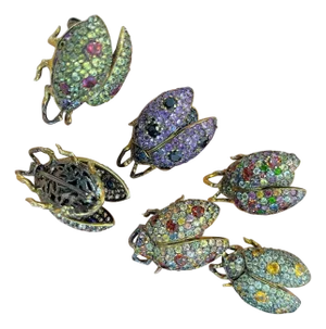 Bochic Multi Color Natural Sapphire and Mix Gem Candy "Beetle" Brooch or Pendent