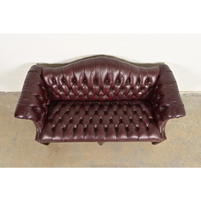1990s Vintage Chippendale Tufted Oxblood Leather Camelback Chesterfield Sofa by North Hickory Furniture For Sale - Image 5 of 11