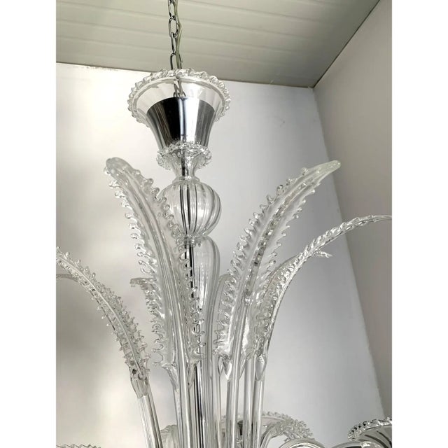 Glass Transparent Murano-Style Venetian Glass Chandelier Featuring Fern (“Felci”) Leaves For Sale - Image 7 of 13