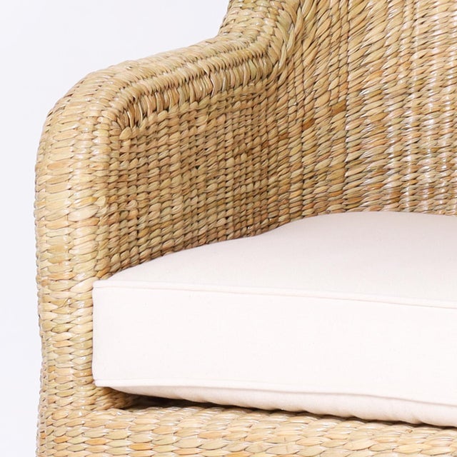 Wood Wicker Drapery Ghost Armchairs For Sale - Image 7 of 8