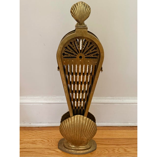 Vintage Brass Peacock Folding Fireplace Screen With Shell Motif For Sale - Image 11 of 12