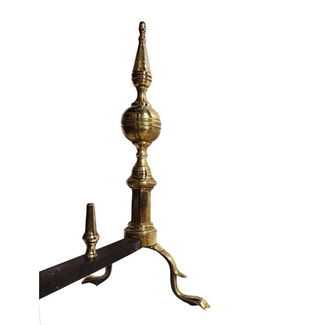Late 19th Century Antique Brass Steeple Top Andirons - A Pair For Sale - Image 5 of 8