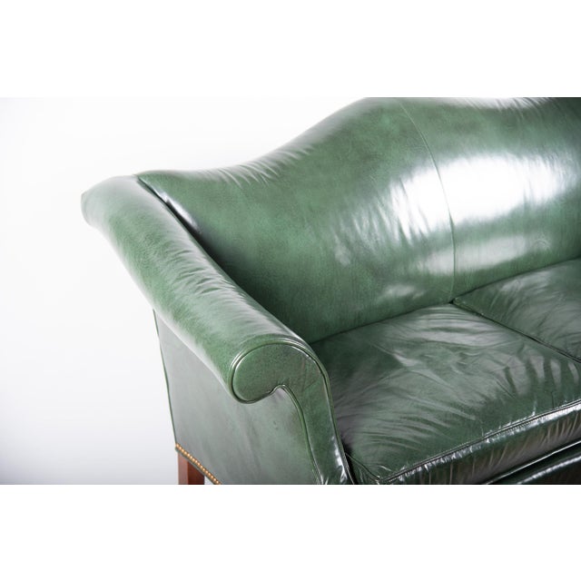 Ethan Allen Ethan Allen Green Leather Camelback Chippendale Settee Made in North Carolina - Vintage Late 20th Century For Sale - Image 4 of 5