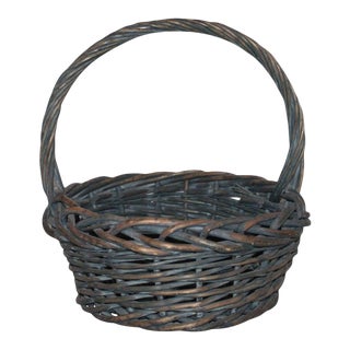 Early 20th Century Original Blue Painted Handled Basket For Sale