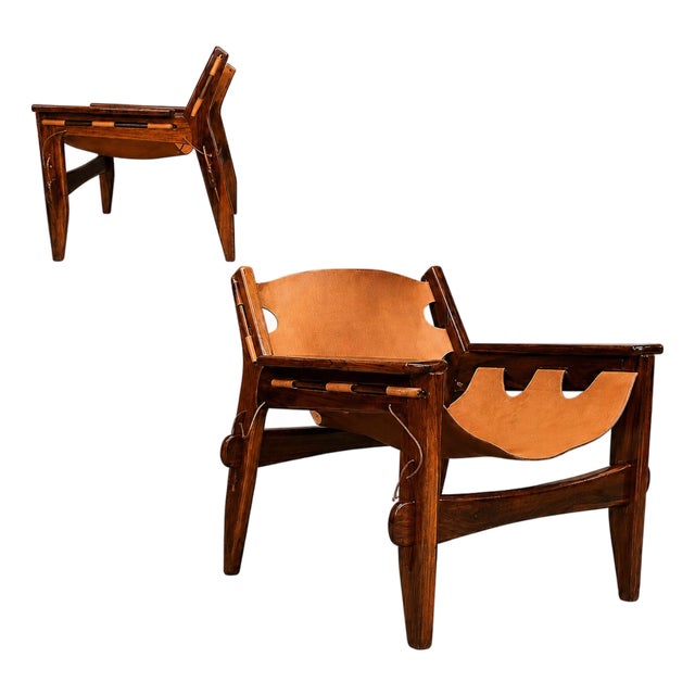 Brazilian Modern “Kilin” Armchairs in Jacarandá Rosewood & Leather by Sergio Rodrigues, 1973 For Sale