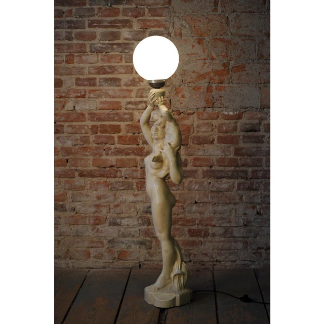 Art Deco Figural Floor Lamp in Ceramic and Opaline Glass, Germany, 1920s For Sale - Image 6 of 11