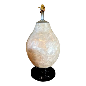 Mid-Century 70s Vintage Capiz Shell Table Lamp With Black Wood Puddle Base