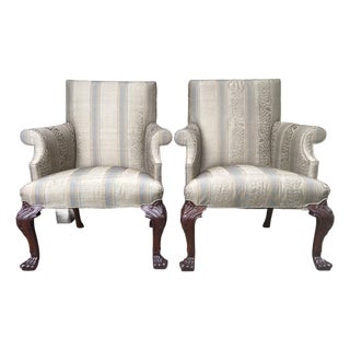 Pair of Vintage Baker Georgian Style Library Chairs For Sale