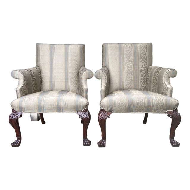 Pair of Vintage Baker Georgian Style Library Chairs For Sale