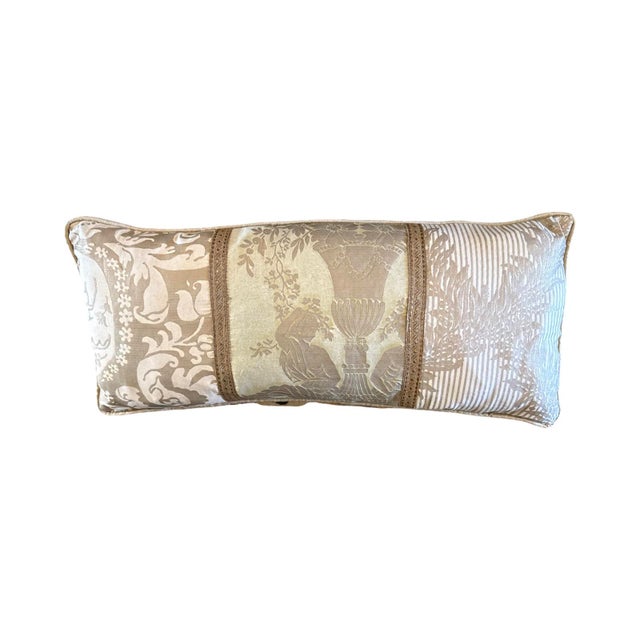 Italian Vintage Italian Champagne and Pale Blue Fortuny Pillow. For Sale - Image 3 of 4