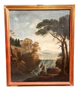 Lacustrine Landscape, 18th Century, Oil on Canvas, Framed