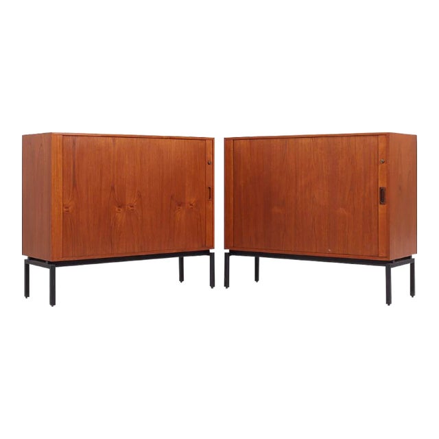Mid Century Danish Teak Tambour Door Credenza - Pair For Sale