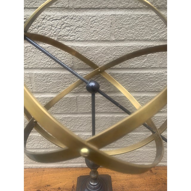 Late 20th Century Large Classical Iron and Brass Armillary Sphere Garden Sculpture on Stand – English Estate Style For Sale - Image 5 of 12