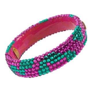 Richard Kerr Pink and Turquoise Crystal Jeweled Clamper Bracelet For Sale