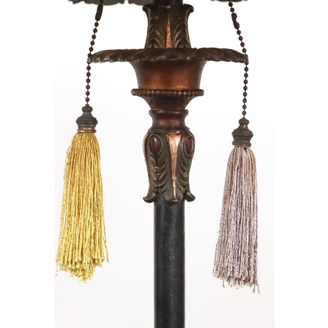 Period Mid 20th CenturyRestored Art Nouveau Reverse Painted Shade Brass Floor Lamp For Sale - Image 12 of 15