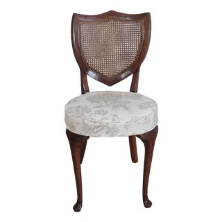 Late 20th Century Hickory Chair Cane Back Mahogany Vanity Boudoir Chair W/ Toile Upholstery For Sale
